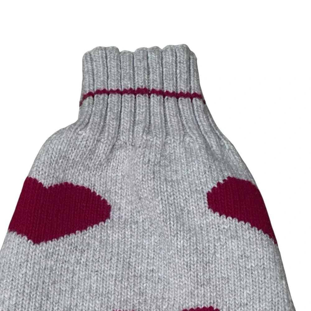 Chilly‎ Dog Heart Dog Sweater 100% Wool Gray Red Size Large Large Breed Dog